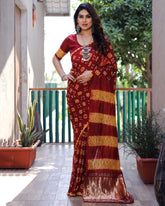 Classic Bandhej Design Red Color Silk Saree