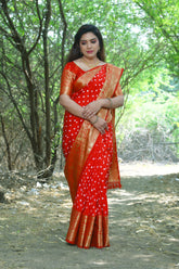 Precious Bandhej Kanjivaram Silk Red Color Saree