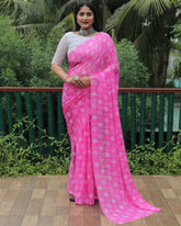 Classic Moss Georgette Pink Color Saree
