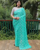 Classic Moss Georgette Sky Blue Color Saree