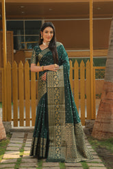 Luxuriant Bandhej Kanjivaram Mehndi Wear Green Color Silk Saree