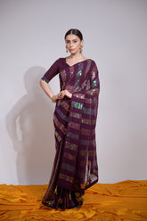 Awesome Wine Color Sequence Saree