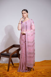 Awesome Pink Color Sequence Saree