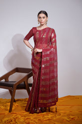 Awesome Red Color Sequence Saree