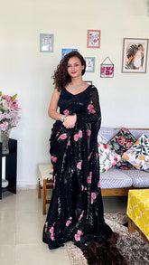 Precious Black Color Sequence Saree