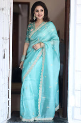 Opulent Soft Organza Sky Blue Color Saree