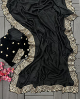 Delightful Sequence Black Color Saree
