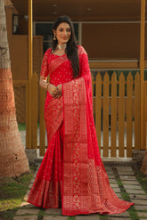 Luxuriant Bandhej Kanjivaram Red Color Silk Saree