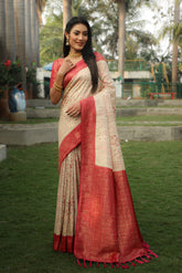 Peaceful Kanjivaram Cream Color Soft Silk Saree