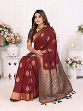 Festive Wear Soft Silk Zari Borders Maroon Color Saree