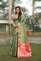 Outstanding Organza Green Color Patola Silk Sarees