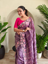 Awesome Embroidery Work Purple Color Saree