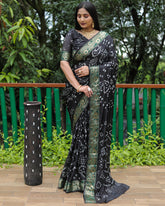 Trendy Bandhej Black Color Soft Silk Saree