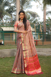Outstanding Organza Beige Color Patola Silk Sarees
