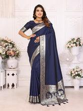 Delightful Banarasi Silk Navy Blue Color Saree