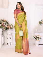 Festive Wear Soft Silk Zari Borders Perrot Color Saree