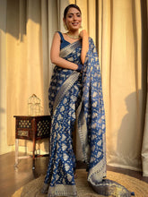 Trendy Jaquard Navy Blue Color Silk Saree