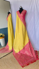 Flattering Dual Tone Silk Yellow Color Saree