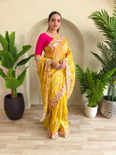 Awesome Embroidery Work Yellow Color Saree
