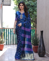 Classic Bandhej Design Blue Color Silk Saree
