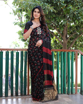 Classic Bandhej Design Black Color Silk Saree