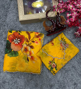 Wonderful Flower Print Yellow Color Saree