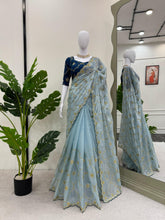 Wedding Wear Sky Blue Color Sequence work Saree