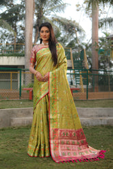 Outstanding Organza Perrot Color Patola Silk Sarees