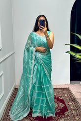 Fantastic Embroidery Zari Work Sky Blue Color Saree