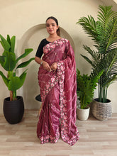 Awesome Embroidery Work Pink Color Saree