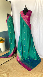 Flattering Dual Tone Silk Teal Blue Color Saree