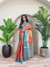 Fabulous Tissue Silk Orange Color Saree