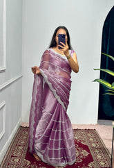 Fantastic Embroidery Zari Work Lavender Color Saree