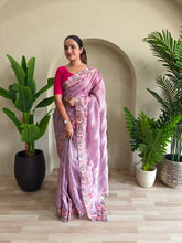 Awesome Embroidery Work Lavender Color Saree