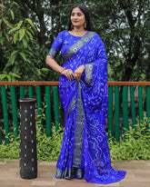 Trendy Bandhej Blue Color Soft Silk Saree