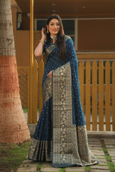 Luxuriant Bandhej Kanjivaram Navy Blue Color Silk Saree