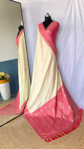 Flattering Dual Tone Silk Off White Color Saree