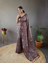 Classic Digital Print Silk Grey Color Saree