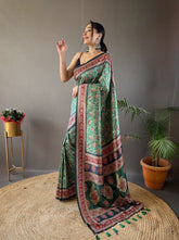 Classic Digital Print Silk Green Color Saree