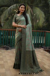 Glorious Kanjivaram Parrot & Green Color Soft Silk Saree