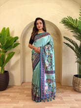 Precious Kalamkari Print Teal Blue Color Saree