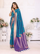 Festive Wear Soft Silk Zari Borders Aqua Blue Color Saree