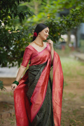 Ceremony Wear Jacquard Green Color Silk Saree