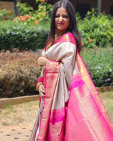 Festive Wear Jacquard Grey Color Silk Saree