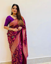 Flattering Jacquard Purple Color Silk Saree