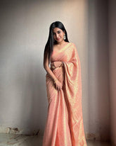 Flattering Jacquard Peach Color Silk Saree