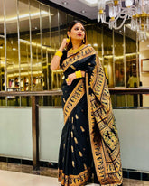 Good Looking Zari Weaving Black Color Silk Saree