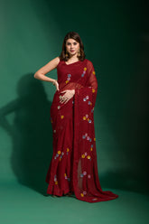 Elegant Georgette Red Color Saree