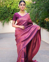 Shining Jaquard Purple Color Silk Saree