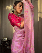 Engagement Wear Pink Color Jacquard Silk Saree